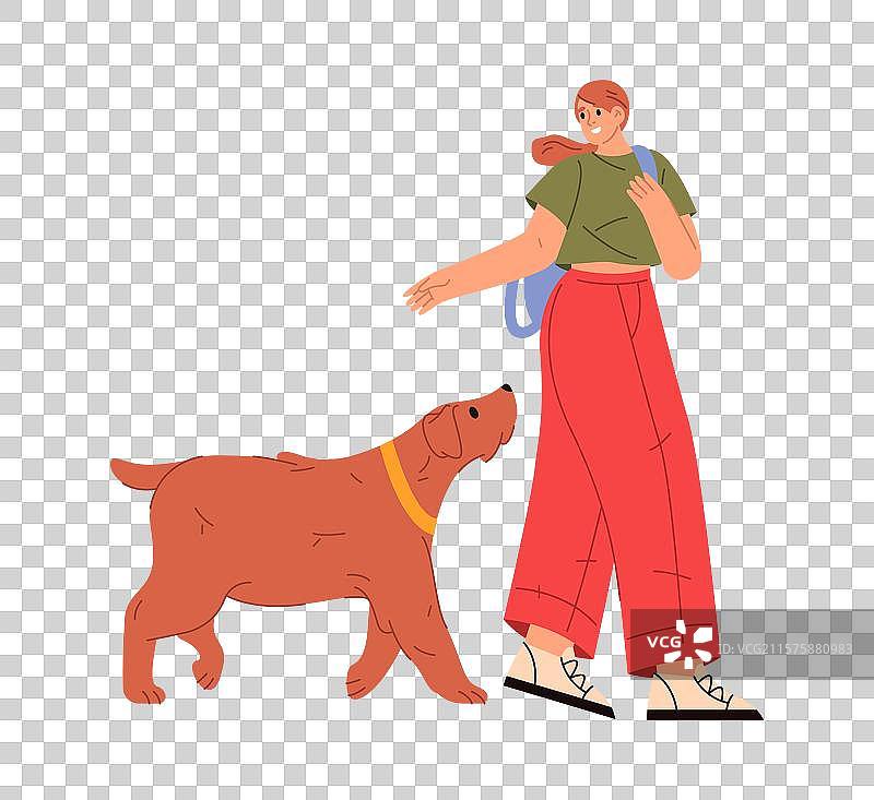 女人牵着狗散步图片素材