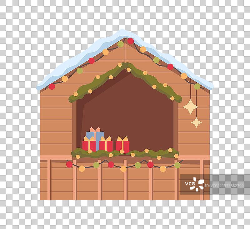 圣诞市场摊位，装饰花环和礼物图片素材