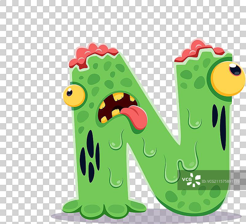 万圣节字体字母n卡通僵尸粘液图片素材