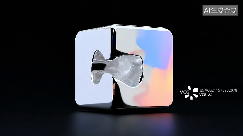 【AI数字艺术】金属立方体中融合透明胶囊形态的未来设计图片素材