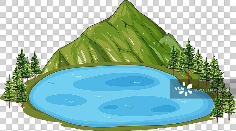 宁静的湖泊被山脉和树木环绕图片素材