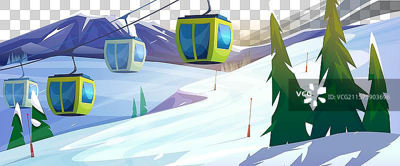 冬季滑雪胜地，山中有缆车图片素材