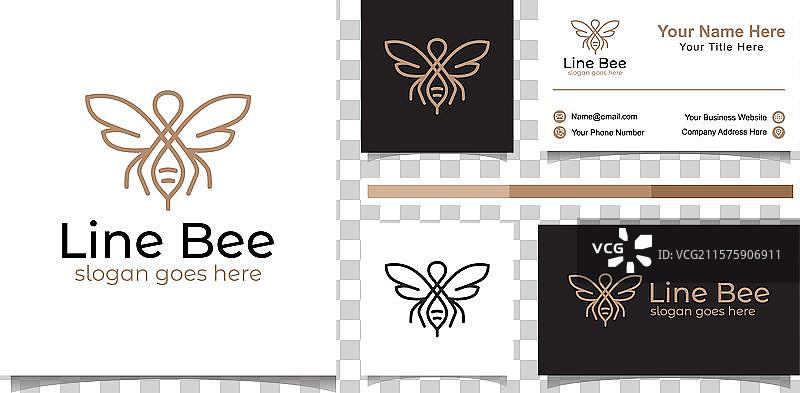 极简风格的抽象蜜蜂符号线条艺术标志图片素材