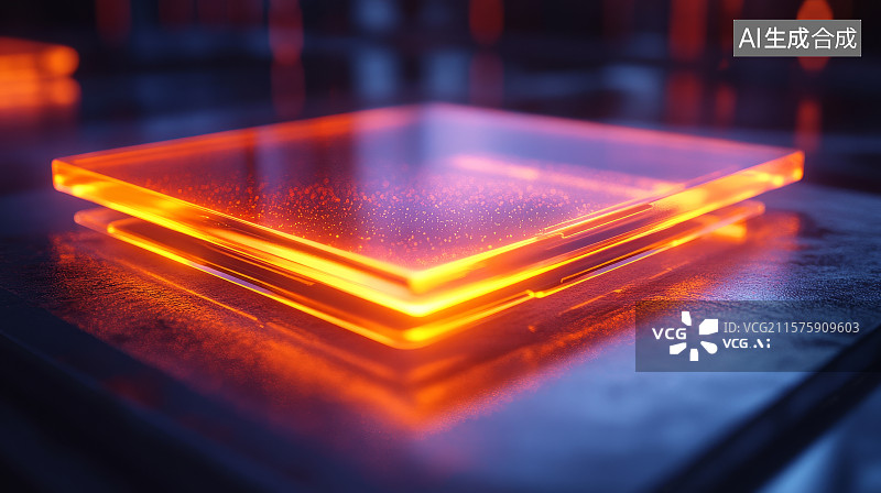 【AI数字艺术】发光的橙色透明方块图片素材