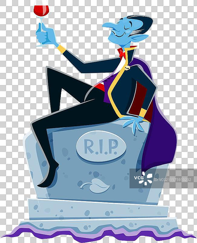 卡通万圣节恐怖德古拉靠近墓碑图片素材