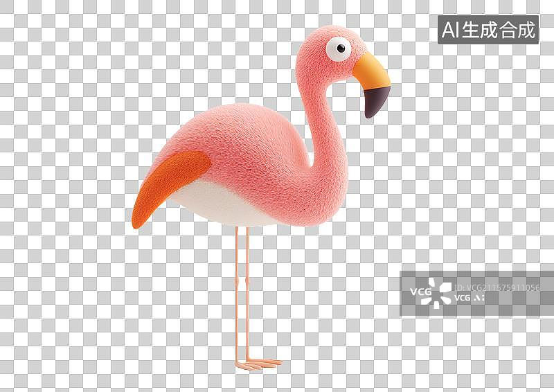 【AI数字艺术】【免抠png素材】一只卡通火烈鸟图片素材
