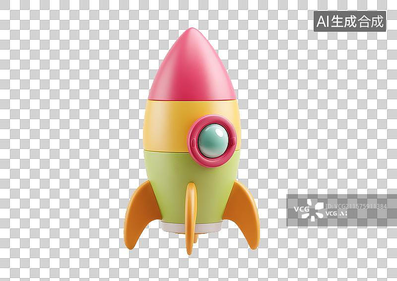 【AI数字艺术】【免抠png素材】彩色3D卡通小火箭图片素材