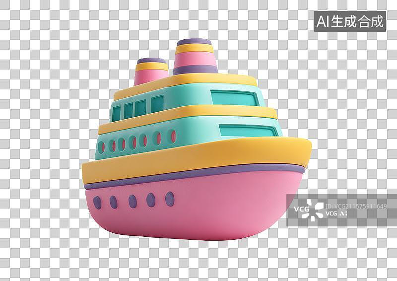 【AI数字艺术】【免抠png素材】一艘3D卡通轮船图片素材