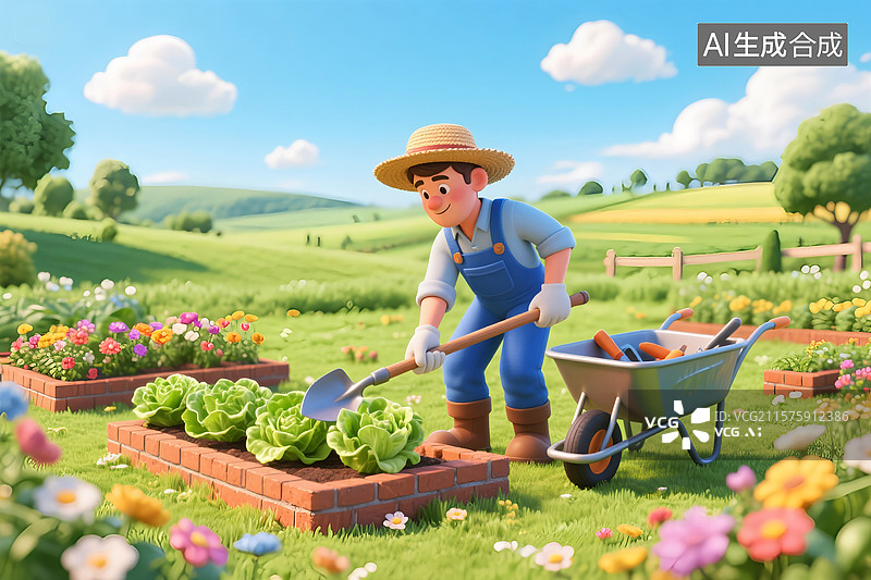 【AI数字艺术】农民，农作物，收获，工装裤，菜园图片素材