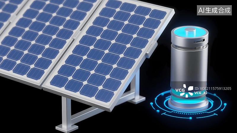 【AI数字艺术】太阳能光伏板与电池图片素材