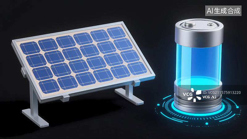 【AI数字艺术】太阳能光伏板与电池图片素材