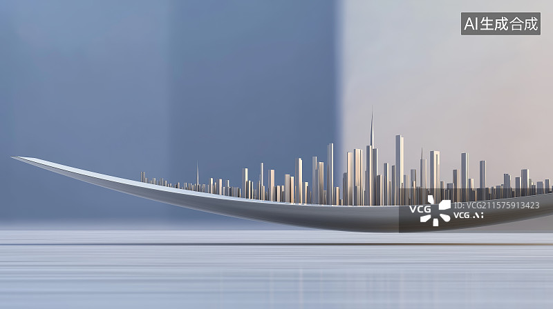 【AI数字艺术】汽车广告背景图——流动波浪曲线与抽象城市天际线图片素材