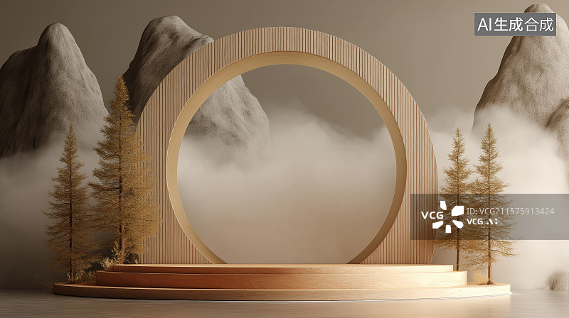 【AI数字艺术】清新森林背景产品展台图片素材