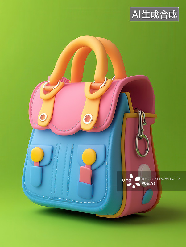 【AI数字艺术】多彩手提包，橙黄蓝粉搭配图片素材