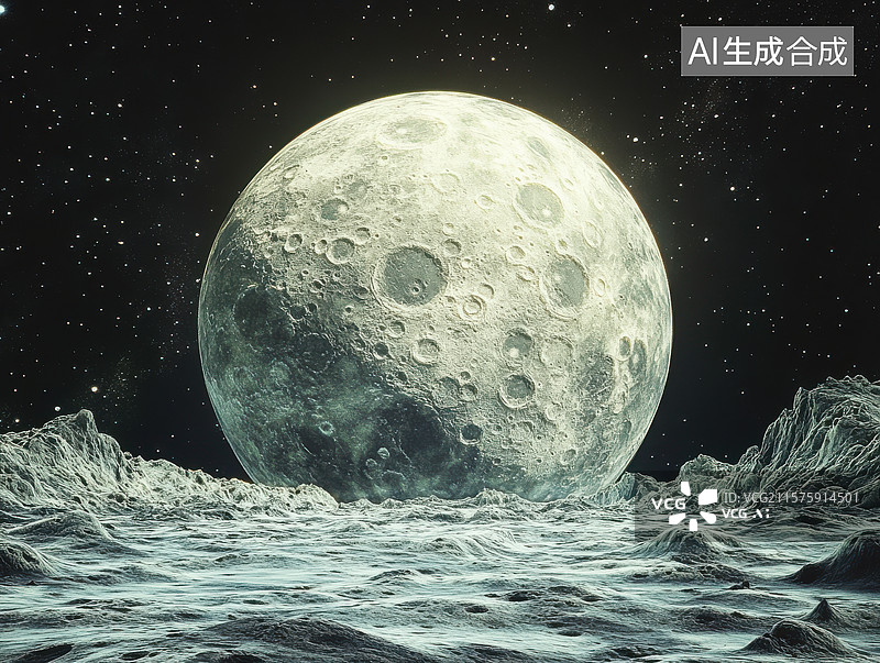 【AI数字艺术】月球近景与波浪表面图片素材