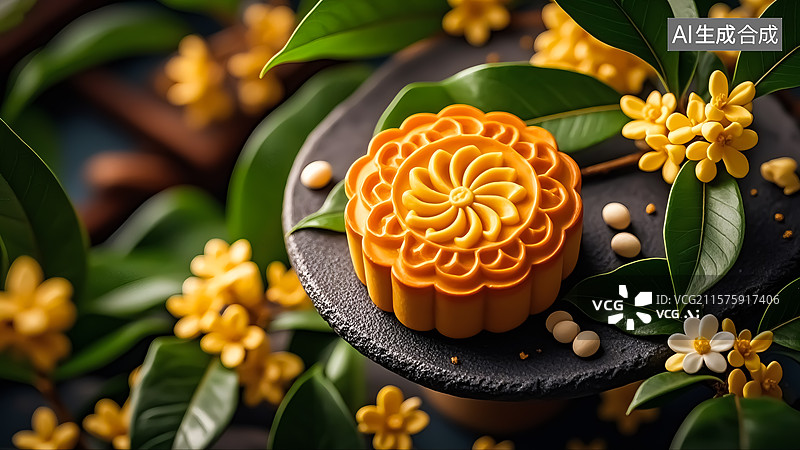 【AI数字艺术】桂花月饼国风三维插画图片素材