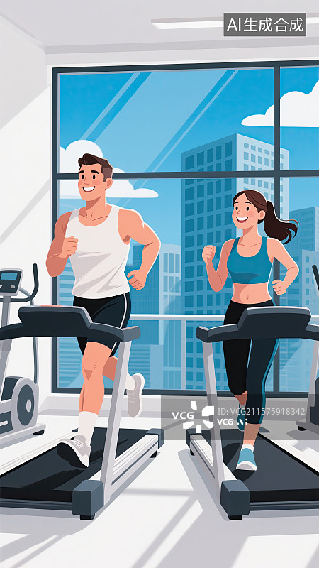 【AI数字艺术】情侣，跑步，健身，微笑，全民健身日图片素材
