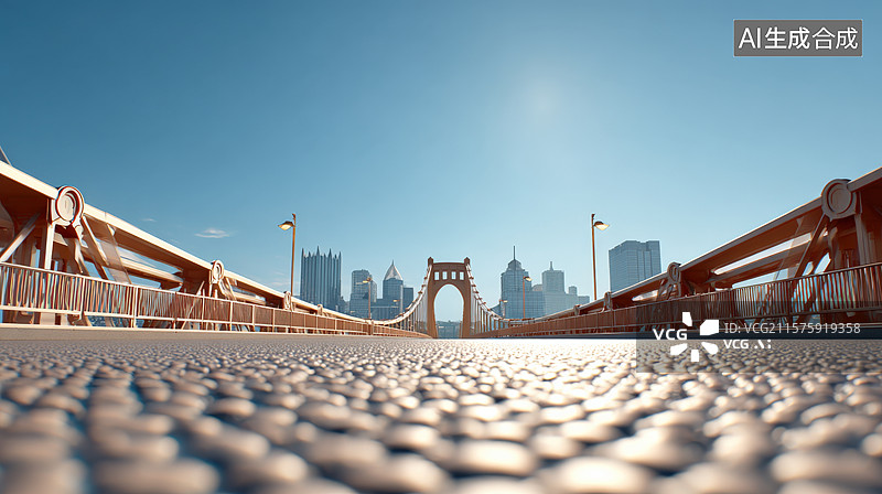 【AI数字艺术】匹兹堡阳光下的悬索桥图片素材