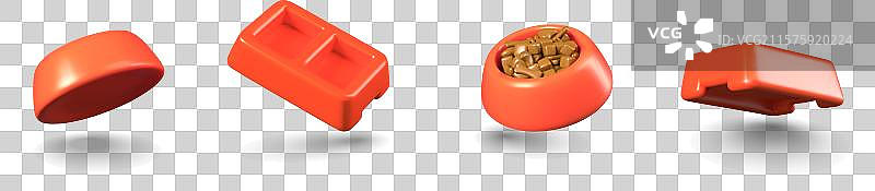 一组空的和满的动物碗，圆形的图片素材