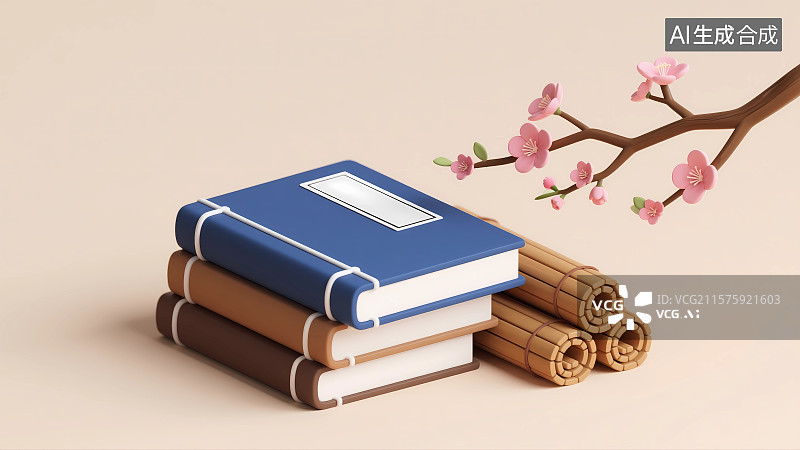 【AI数字艺术】中国古代书籍和竹简图片素材