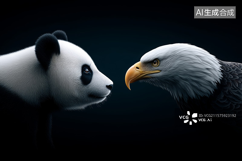 【AI数字艺术】一只熊猫和一只白头海雕对峙图片素材