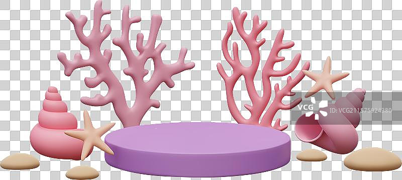 可爱的空平台，上面有珊瑚、贝壳和海星图片素材