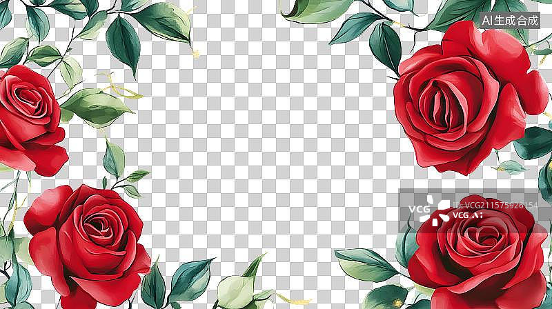 【AI数字艺术】红色玫瑰花边框 节日背景七夕情人节边框图片素材