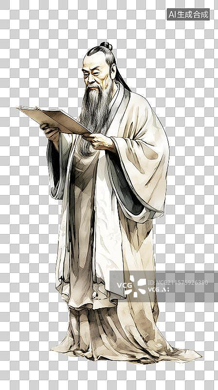 【AI数字艺术】古代历史名人画像孔子 水墨画风格图片素材