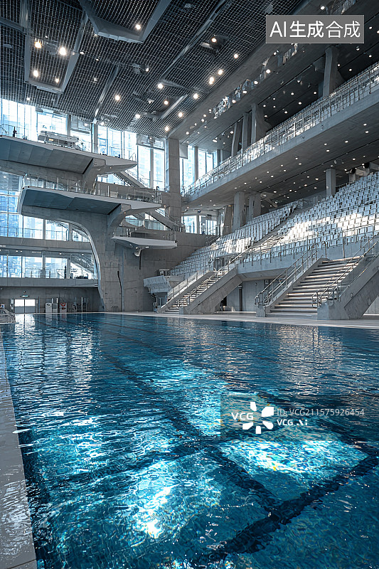 【AI数字艺术】蓝色泳池，跳台，游泳体育馆图片素材