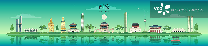 西安城市描边矢量插画图片素材