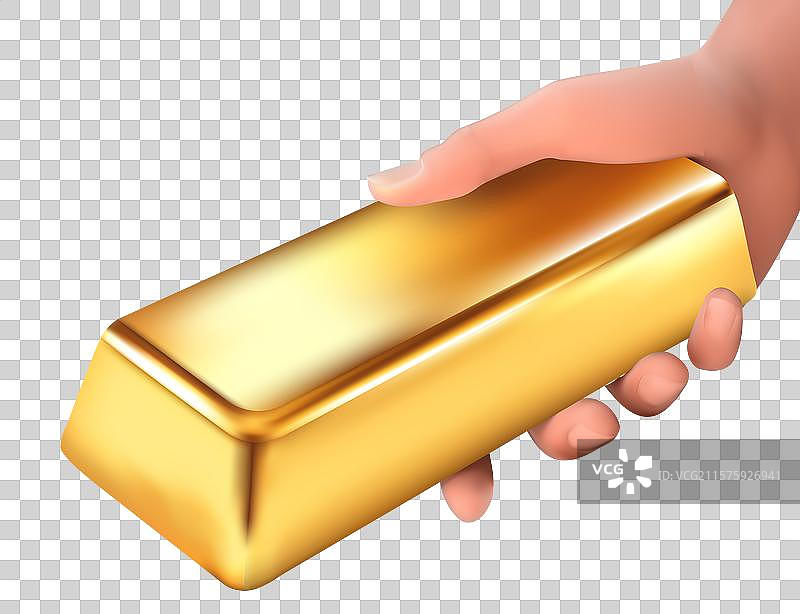 手握金元宝，背景为白色图片素材