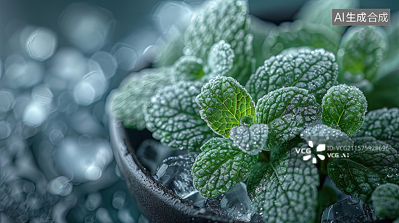 【AI数字艺术】冰块薄荷夏天图片素材
