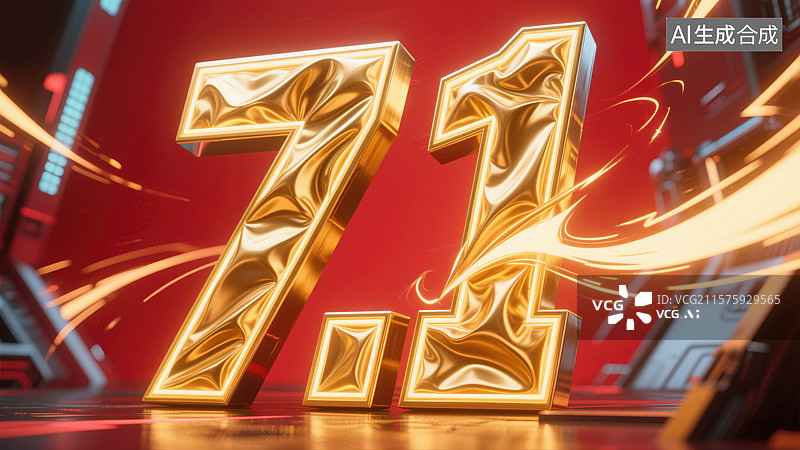 【AI数字艺术】动感金属质感7.17月1日橙色丝绸建党节建军节抽象商业红色喜庆高级背景节日倒计时杂志封面和科技活动图片素材