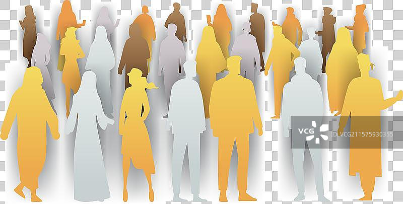 多样化的剪纸风格人物轮廓群体图片素材