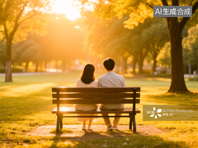 【AI数字艺术】写实夏季秋季户外公园长椅温暖阳光草地草坪清晨中午下午日出日落年轻中年情侣夫妻约会休息温馨浪漫美好安静图片素材