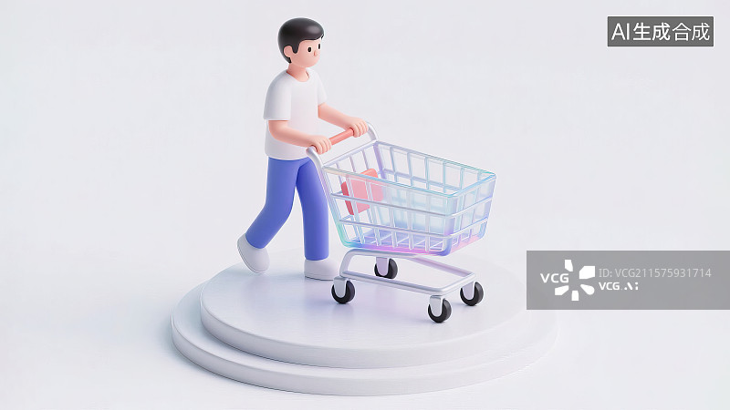 【AI数字艺术】618双十一双十二年中年终大促销购物节狂欢节日网络概念图标设计素材一个人手双手推着一辆空的购物车采购图片素材