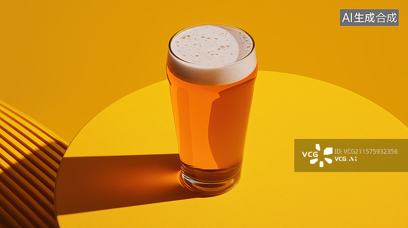 【AI数字艺术】橙色背景下的透明玻璃杯啤酒图片素材