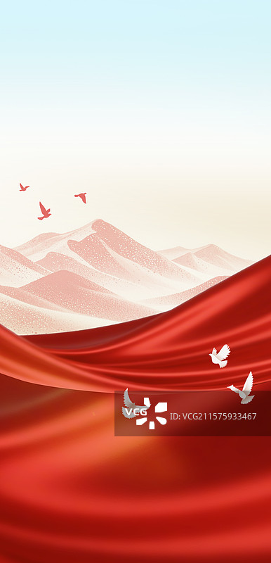 红色党政风政务通知金色纹理山脉长城前景红色旗帜飘扬白鸽飞翔军人敬礼背景图片素材