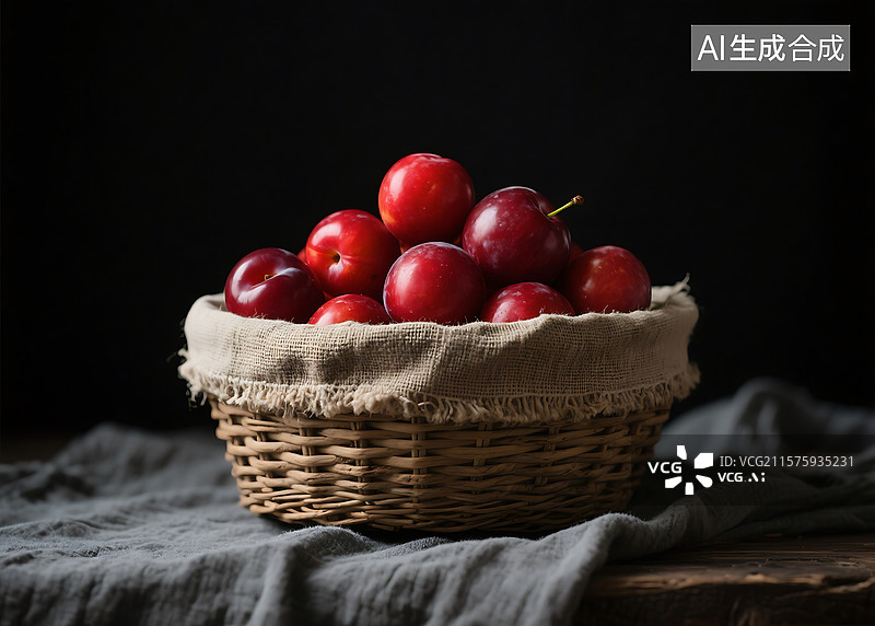 【AI数字艺术】篮子里的李子图片素材