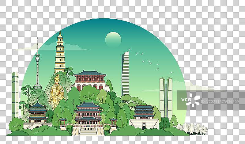 西安城市描边矢量插画图片素材