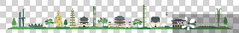 西安城市描边矢量插画图片素材