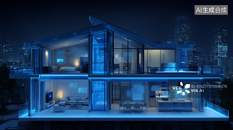 【AI数字艺术】超现代智能住宅剖面图片素材