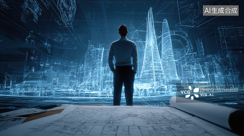 【AI数字艺术】建筑师展望未来城市蓝图图片素材