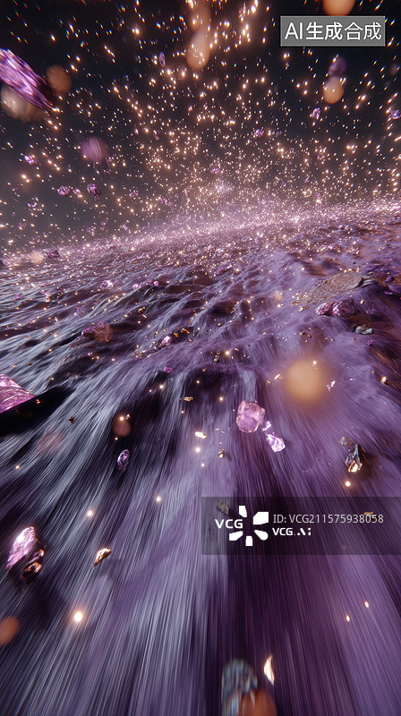 【AI数字艺术】璀璨星空下的紫色河流图片素材