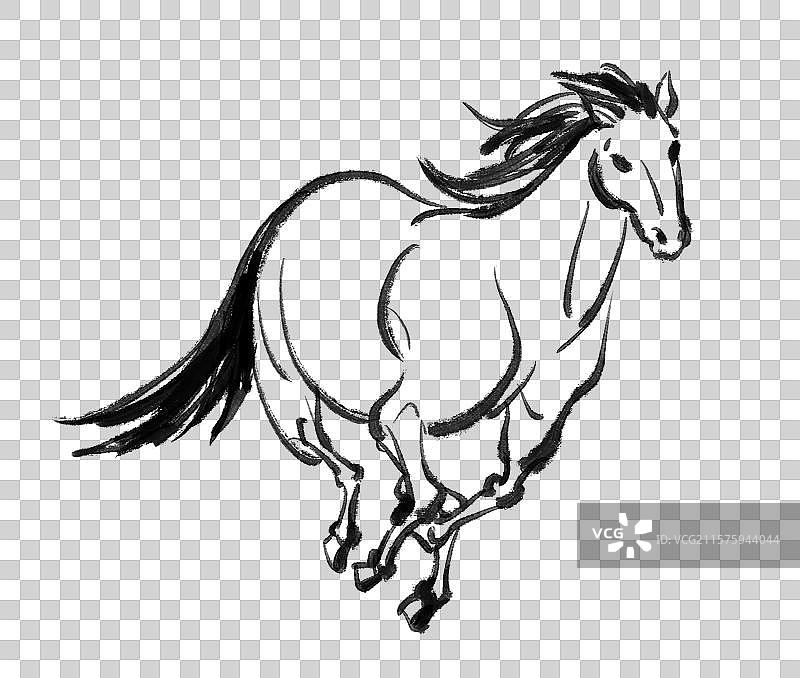 奔跑的马马年生肖水墨风格手绘插画元素图片素材