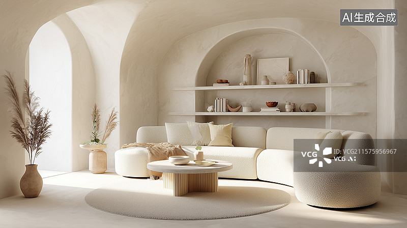 【AI数字艺术】当代波西米亚风客厅图片素材