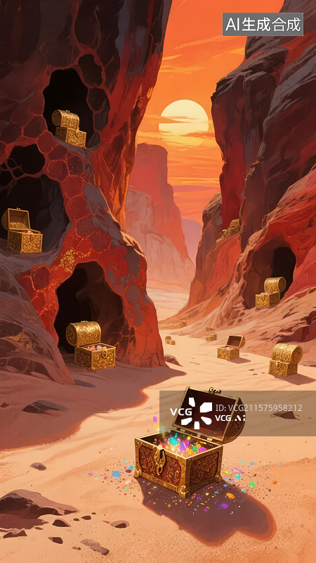 【AI数字艺术】沙漠峡谷中的宝藏图片素材