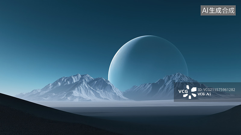 【AI数字艺术】神秘星球上的山脉与光环图片素材