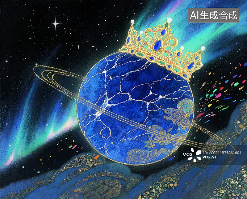 【AI数字艺术】皇冠环绕的神秘星球图片素材