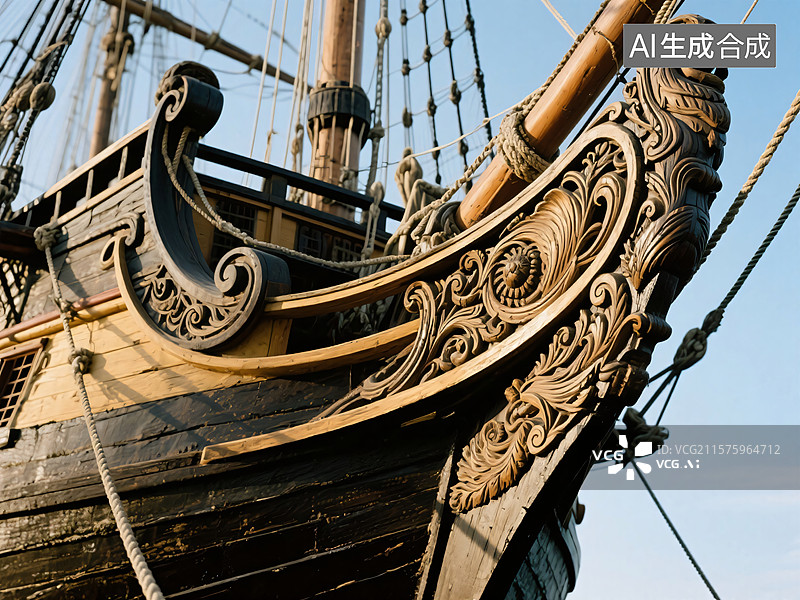 【AI数字艺术】复古航海船首特写图片素材